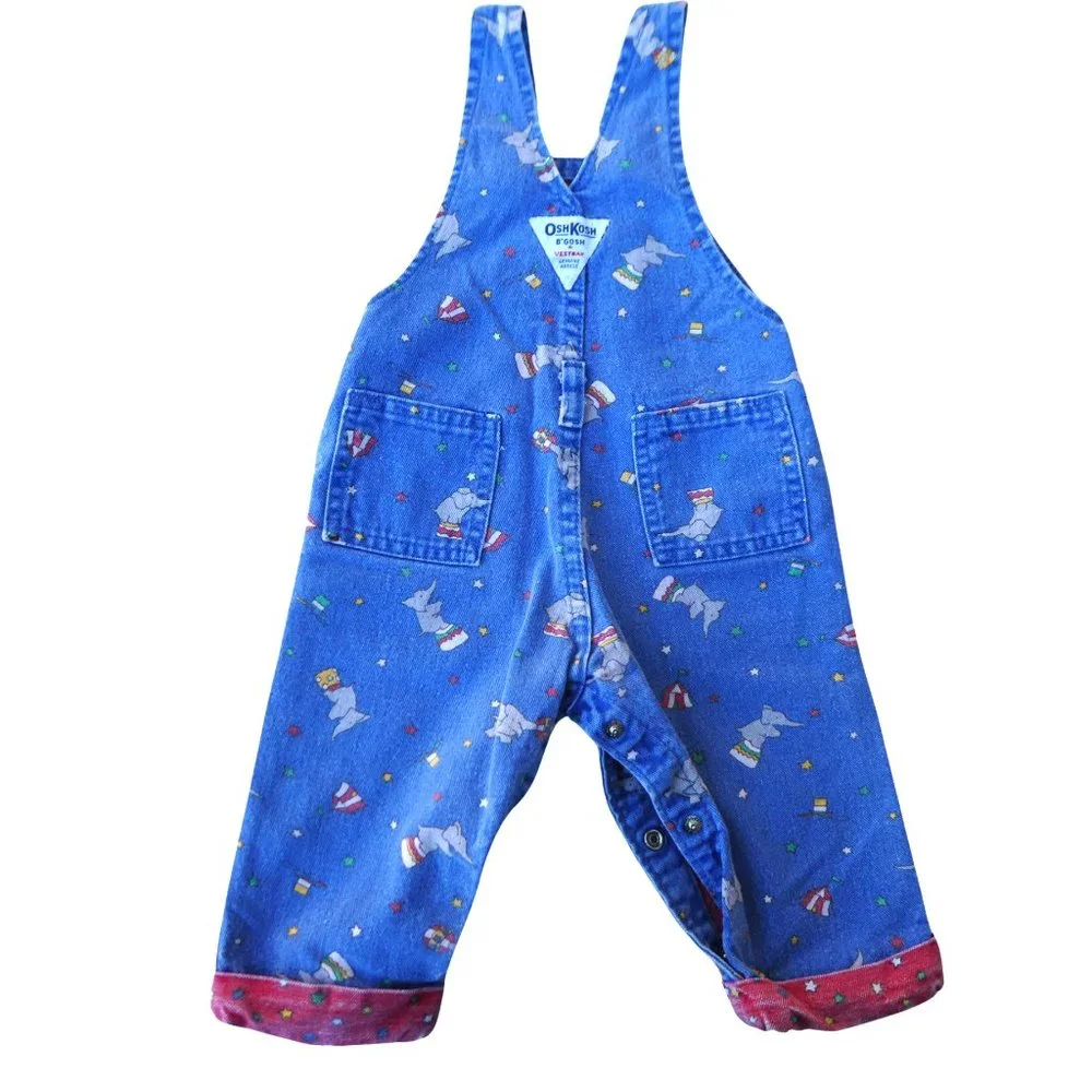 Vintage OshKosh B'gosh Vestbak Blue Denim Circus Elephants Overalls Union USA